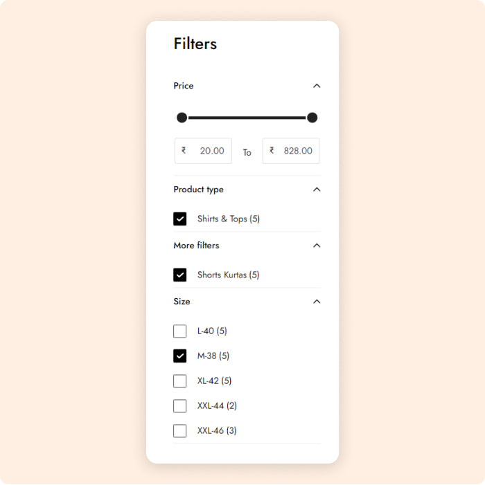 Filter Design for the same style in shopify Filter Design for the same style in shopify