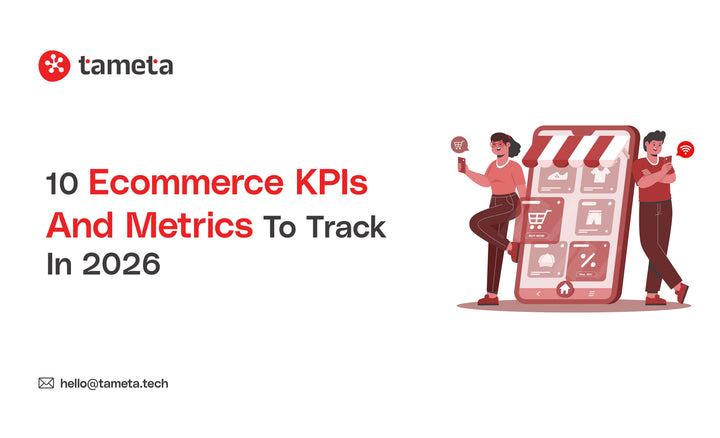 Ecommerce KPIs dashboard showing conversion rate, AOV, ROAS, and growth metrics for online stores in 2026
