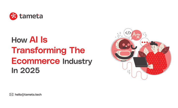 Illustration showing how AI in Ecommerce personalizes shopping with chatbots, recommendations, and smart product search.