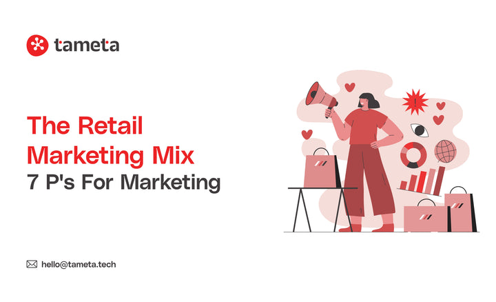 Visual guide showing the Retail Marketing Mix with the 7 P's for Marketing to grow eCommerce success.