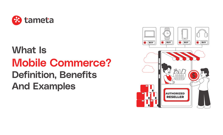 Mobile Commerce concept showing shopping on a smartphone with easy payment options