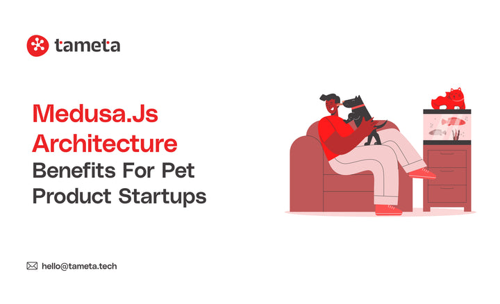 Medusa.js Architecture benefits visualization showing modular commerce platform features for pet startups.