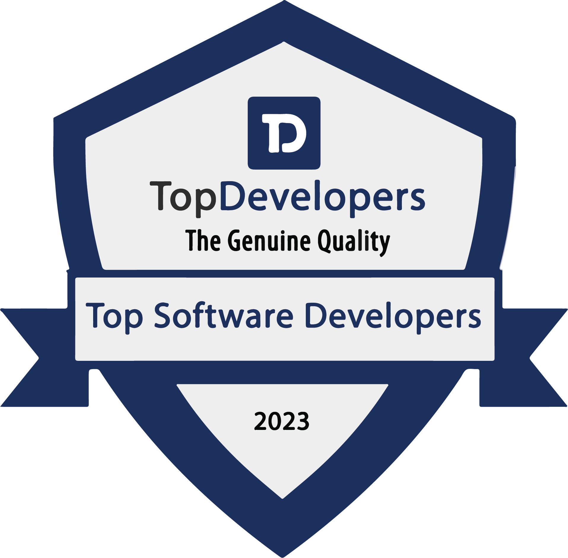 A digital badge award for 'Top Software Developers 2023' by TopDevelopers.