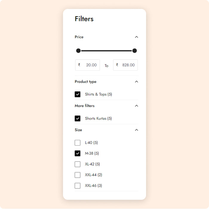 Filter Design for the same style in shopify